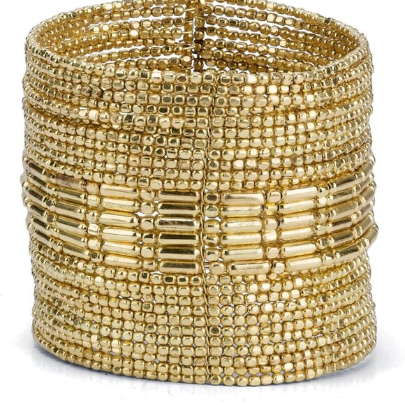 Stunning Handmade Gold Beaded Cuff Bracelet for Women - Adjustable & Safe - Picture 1 of 6